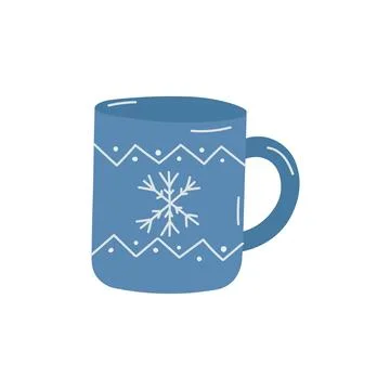 Blue mug with white snowflake pattern. Mug on white background Stock Illustration
