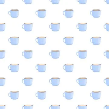 Blue mugs seamless pattern for coffee tea background 스톡 일러스트