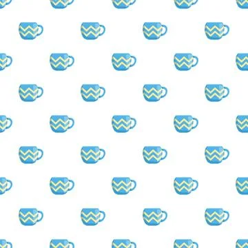 Blue mugs with yellow zigzag pattern seamless background イラスト素材