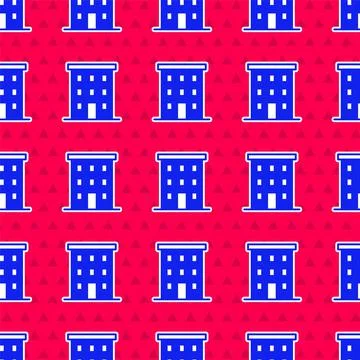Blue Multi storey building icon isolated seamless pattern on red background Ilustración de archivo