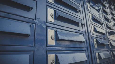Blue Multiple Mailboxes close up Stock Photos