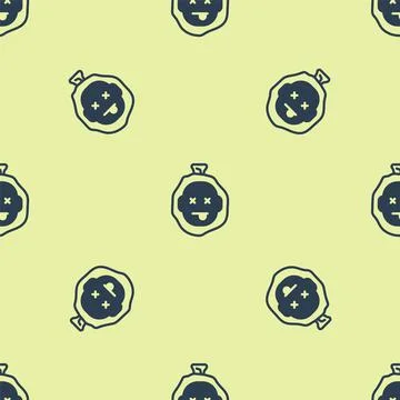 Blue Murder icon isolated seamless pattern on yellow background. Body, bleeding Stock Illustration