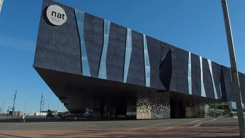 Blue Museum. Museu Blau and Telefonica Building - Forum Neighborhood, Barcelona Stock Footage 101719904