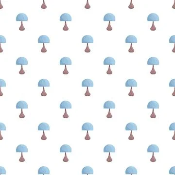 Blue mushroom repeating pattern on white background Stock Illustration