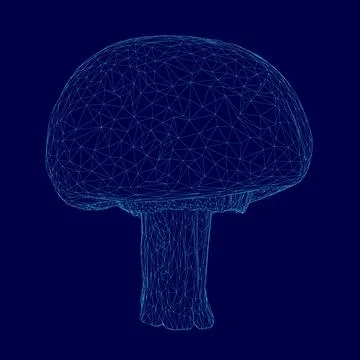 Blue mushroom with a stem is shown in a computer-generated image. The image has Stock Illustration