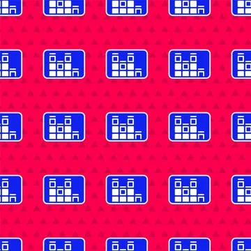 Blue Music equalizer icon isolated seamless pattern on red background. Sound Stock Illustration
