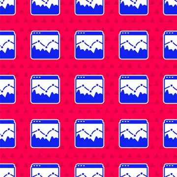 Blue Music wave equalizer icon isolated seamless pattern on red background Illustrazione stock