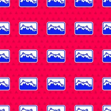 Blue Music wave equalizer icon isolated seamless pattern on red background. S Stock Illustration