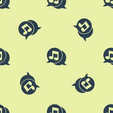 Blue Musical note in speech bubble icon isolated seamless pattern on yellow b 스톡 일러스트