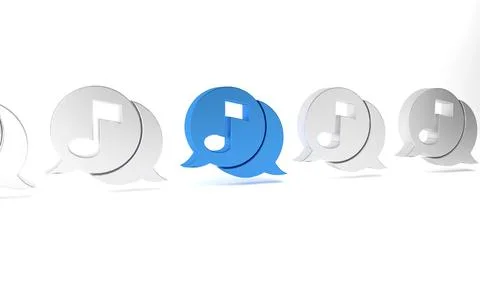 Blue Musical note in speech bubble icon isolated on white background. Music.. Stock Illustration