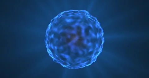 A blue mutating ball emitting rays on a blue background Stock Footage 241497341