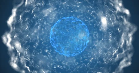 A blue mutating ball inside a sphere of white matter Stock Footage 241497612