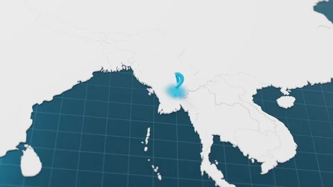 Blue Myanmar 3d map with pointer pin surrounded with other countries in white Stock Footage 320900931