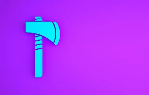 Blue Native american tomahawk axe icon isolated on purple background. Minimal Stock Illustration