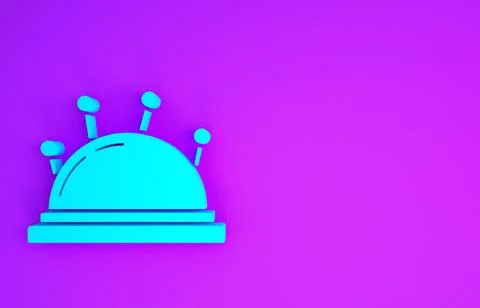 Blue Needle bed and needles icon isolated on purple background. Handmade and  Stock Illustration