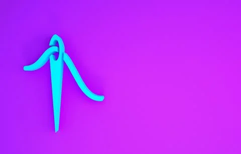 Blue Needle for sewing with thread icon isolated on purple background. Tailor Stock Illustration