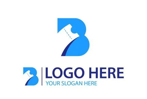 Blue negative space Initials letter B ticket design logo	 Stock Illustration