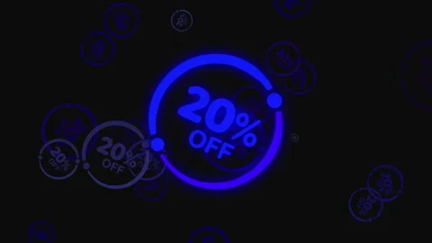 Blue Neon 20% Off Discount Circle Animation on Black Background Stock Footage 334714732