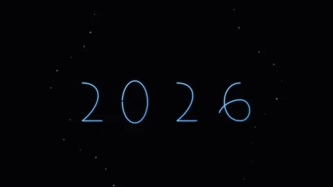 Blue Neon 2026 Text on Black Background Stock Footage 343546270