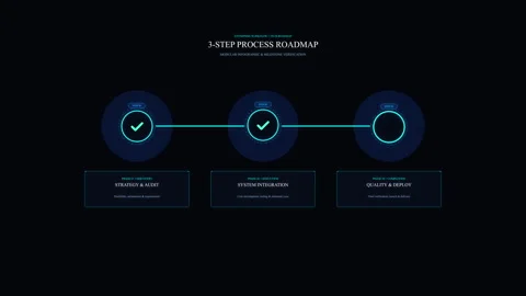 Blue neon 3 step infographic process with check mark icons, motion graphic lo Vidéo 345628114