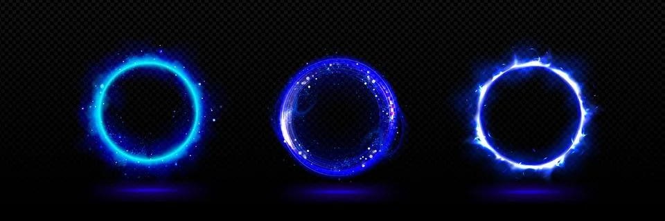 Blue neon 3d magic light glow effect circle portal Illustrazione stock
