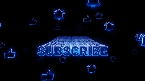 Blue neon 3d text subscribe like and notify loop animation background Stock Footage 235298922