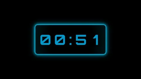 Blue neon 60 second countdown timer on black overlay background Stock Footage 339544898