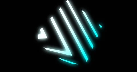 Blue neon abstract cube with glowing pattern a bright square creative - 4K loop Stock Footage 121034445