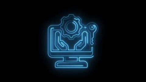 Blue neon abstract icon representing technology solution security access an.. Stock Footage 346122044