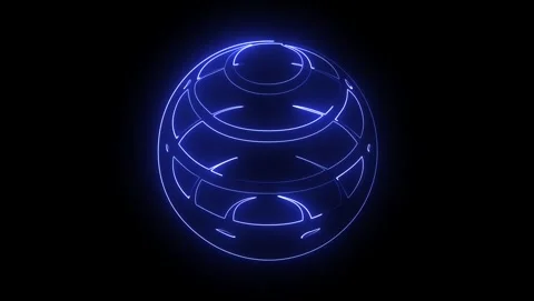Blue Neon Abstract Sphere on Black Background light Stock Footage 318053261