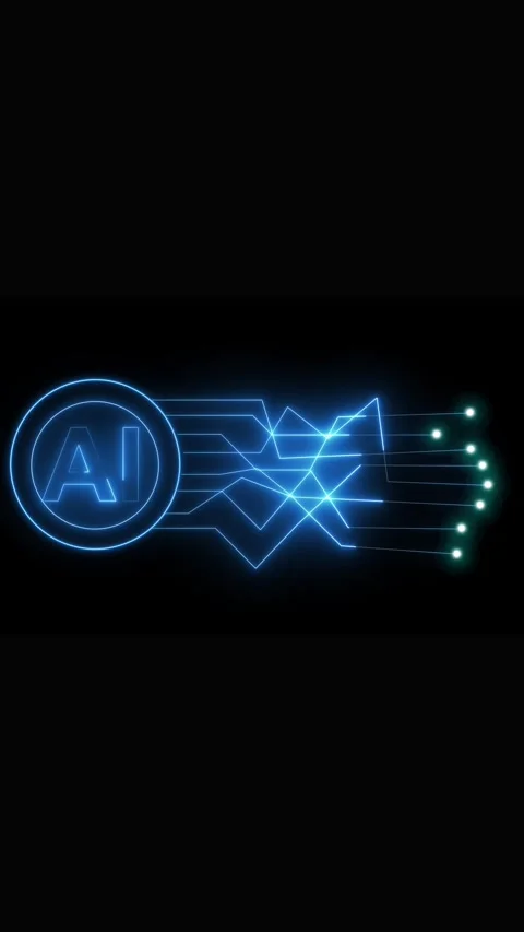 Blue neon AI circuit board design with glowing nodes on animated black back.. 動画素材 344859853