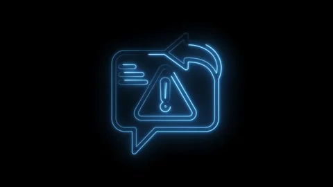 Blue neon alert notification message icon with reply arrow on black background Stock Footage 333959804