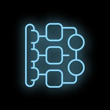 Blue neon algorithm processing data on black background Stockillustratie