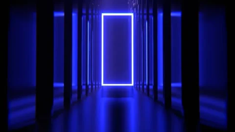 Blue Neon Alien Endless Corridor Background VJ Loop l 4K Stock Footage 301241768