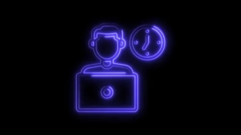 Blue neon animation of time management with man working on a laptop Stock Footage 322967867