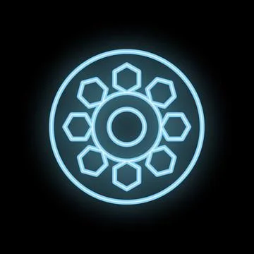Blue neon arc reactor glowing on black background Stock Illustration