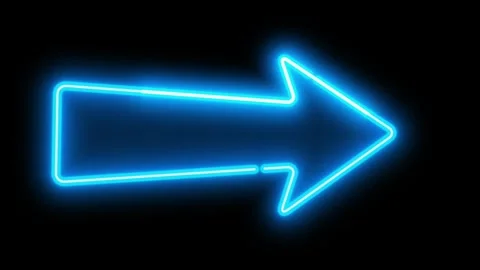 Blue neon arrow animation with glowing light effect and flickering motion on bla Stock Footage 333820045