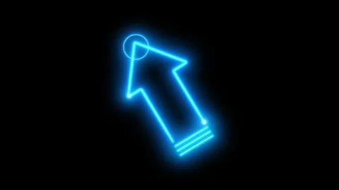 Blue neon arrow animation with glowing click circle effect on black background Stock Footage 334095442