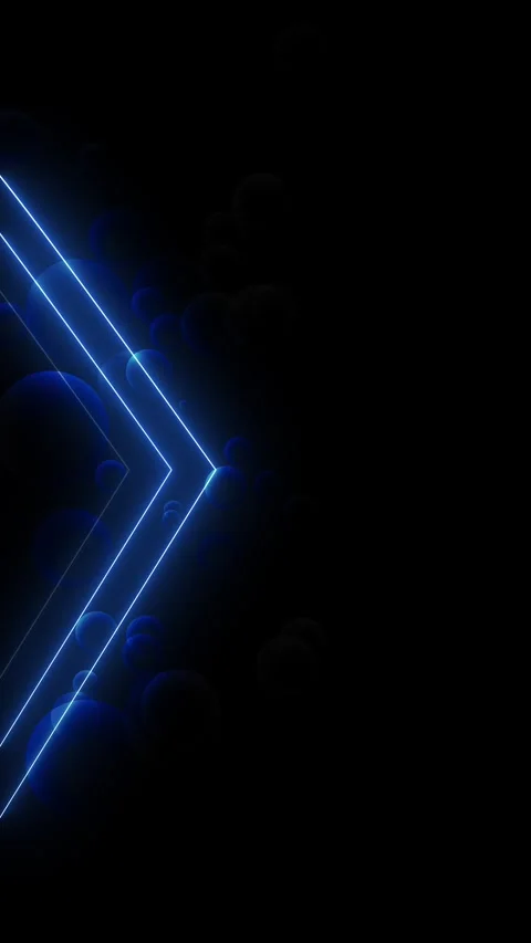 Blue neon arrow copy space glowing diagonal lines, soft bokeh circles, and black Stock Footage 340565896