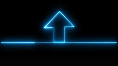 Blue neon arrow moving forward Stockbeeldmateriaal 330559055