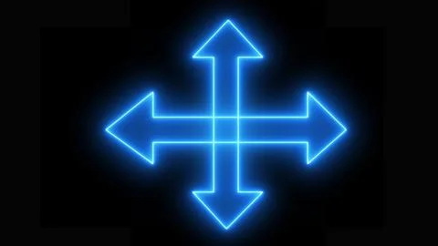 Blue neon arrows or direction icons. Illustration: a neon-glowing direction.. Stock Illustration