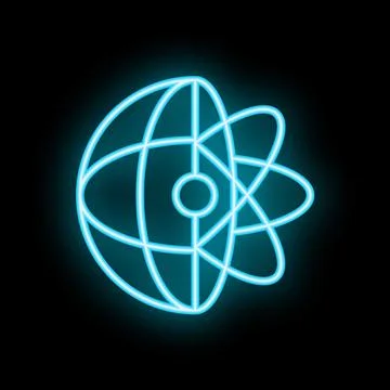 Blue neon atom sign representing global science and technology Stock Illustration