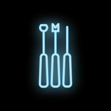 Blue neon awl punching tool leather craft sign on black background Stock Illustration