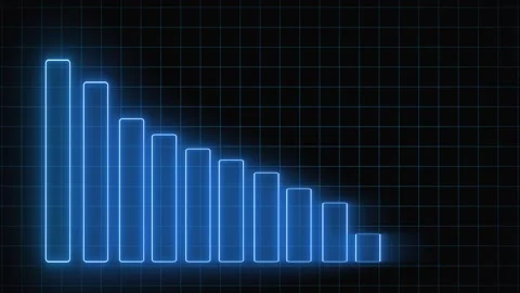 Blue Neon Bar Chart Graph Showing Downward Trend on Dark Grid animation Bac.. Stock Footage 321592601