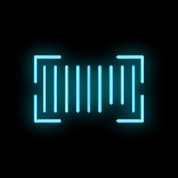 Blue neon barcode scanner reading lines icon on black background Stock Illustration
