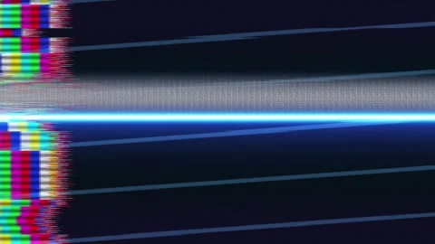 Blue neon beams glow on a dark crt screen with scanline noise. Vibrant rain.. Stock Footage 346693785