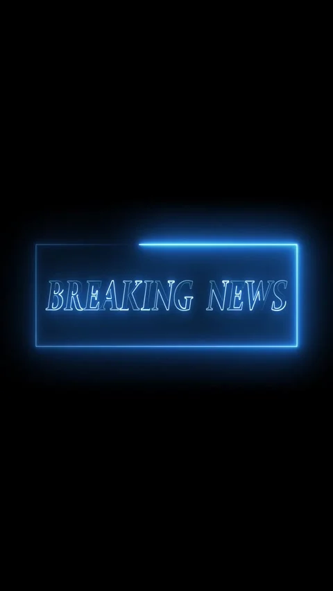 Blue Neon " BREAKING NEWS" Text Inside a Glowing Rectangular Frame on Black.. Stock Footage 337459309