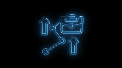 Blue neon briefcase icon with upward arrows symbolizing business growth career Stock Footage 333962903