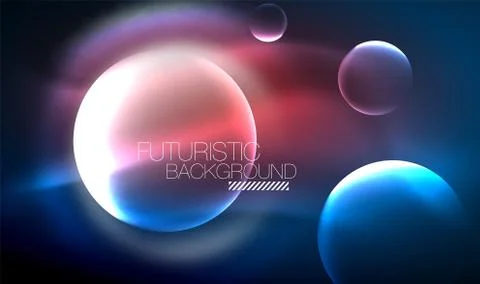 Blue neon bubbles and circles futuristic abstract background Illustrazione stock