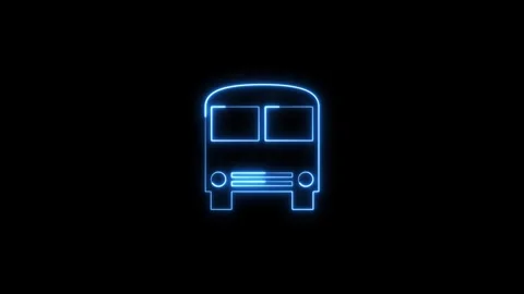 Blue neon bus icon animation glowing on black background loopable. Stockbeeldmateriaal 337082048